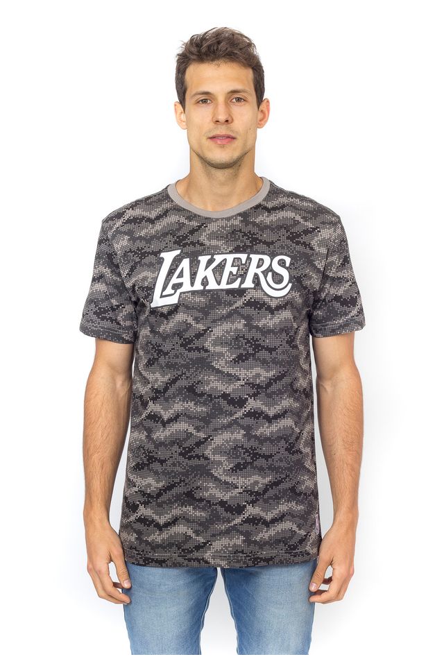 Camiseta-NBA-Especial-Estampada-Los-Angeles-Lakers-Casual-Cinza