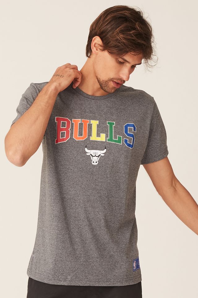 Camiseta-NBA-Estampada-Chicago-Bulls-Casual-Cinza-Mescla-Escuro