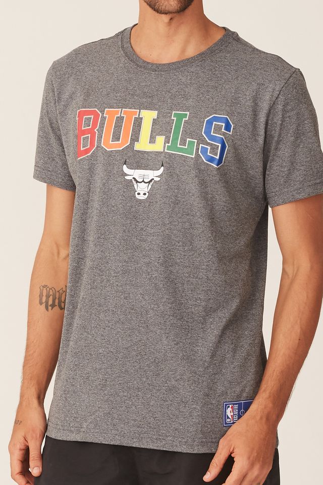 Camiseta-NBA-Estampada-Chicago-Bulls-Casual-Cinza-Mescla-Escuro