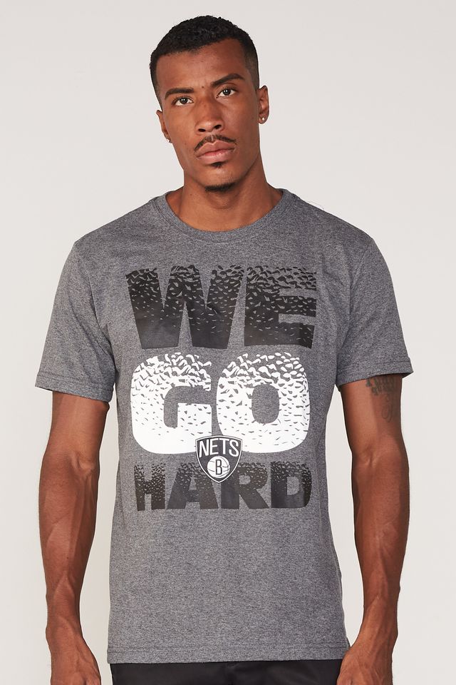 Camiseta-NBA-Estampada-Brooklyn-Nets-Casual-Cinza-Mescla-Escuro