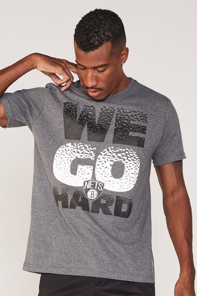 Camiseta-NBA-Estampada-Brooklyn-Nets-Casual-Cinza-Mescla-Escuro