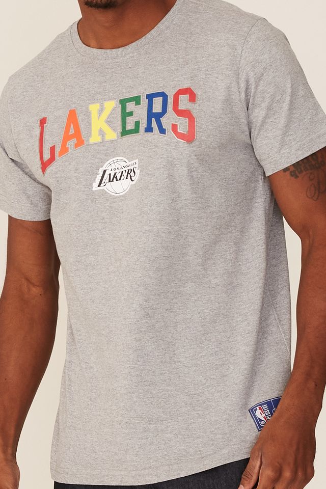 Camiseta-NBA-Estampada-Los-Angeles-Lakers-Casual-Cinza-Mescla