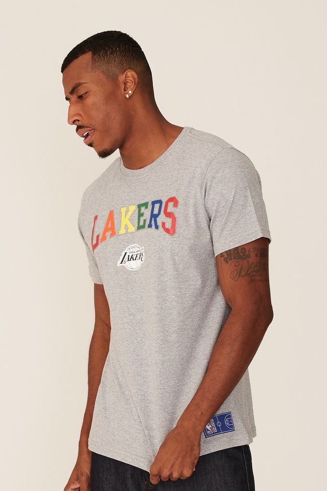 Camiseta-NBA-Estampada-Los-Angeles-Lakers-Casual-Cinza-Mescla