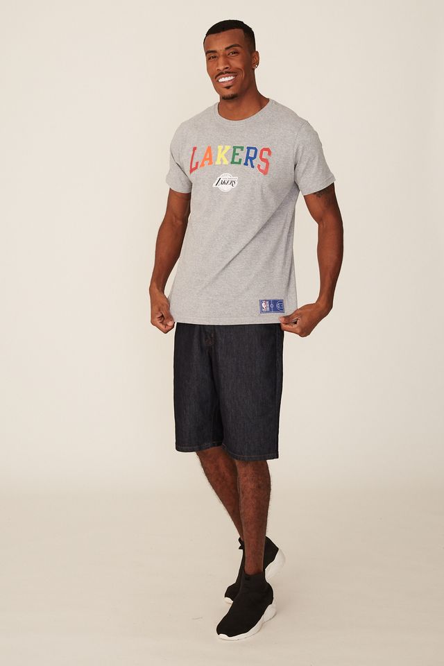 Camiseta-NBA-Estampada-Los-Angeles-Lakers-Casual-Cinza-Mescla