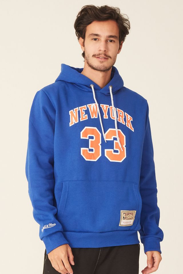 Moletom-Mitchell---Ness-Fechado-Com-Capuz-New-York-Knicks-Patrick-Ewing-Azul