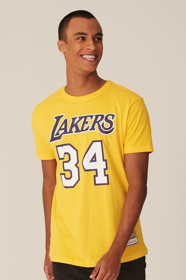 Camiseta-Mitchell---Ness-Estampada-Los-Angeles-Lakers-Shaquille-O-Neal-Amarela