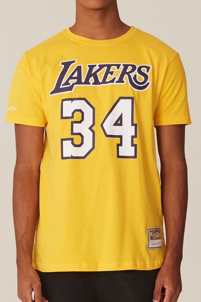 Camiseta-Mitchell---Ness-Estampada-Los-Angeles-Lakers-Shaquille-O-Neal-Amarela