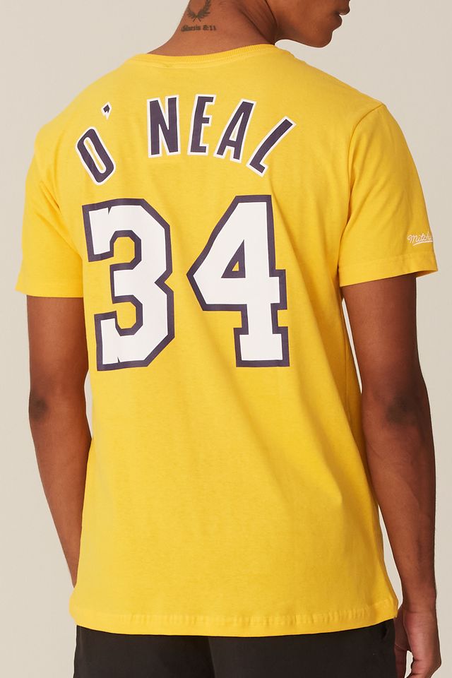 Camiseta-Mitchell---Ness-Estampada-Los-Angeles-Lakers-Shaquille-O-Neal-Amarela