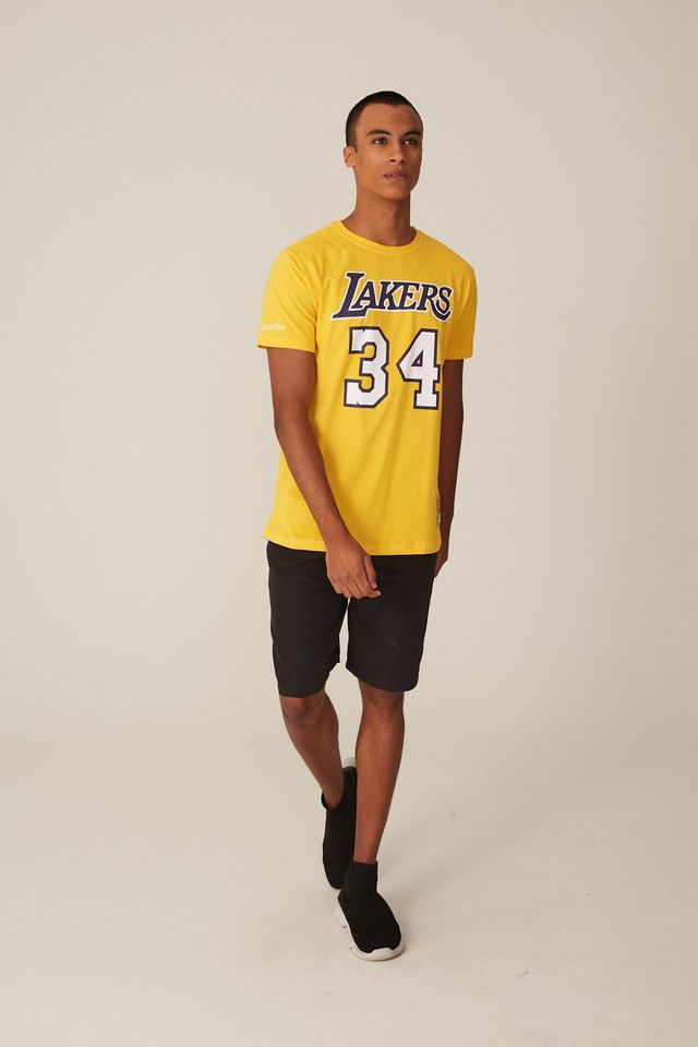 Camiseta-Mitchell---Ness-Estampada-Los-Angeles-Lakers-Shaquille-O-Neal-Amarela