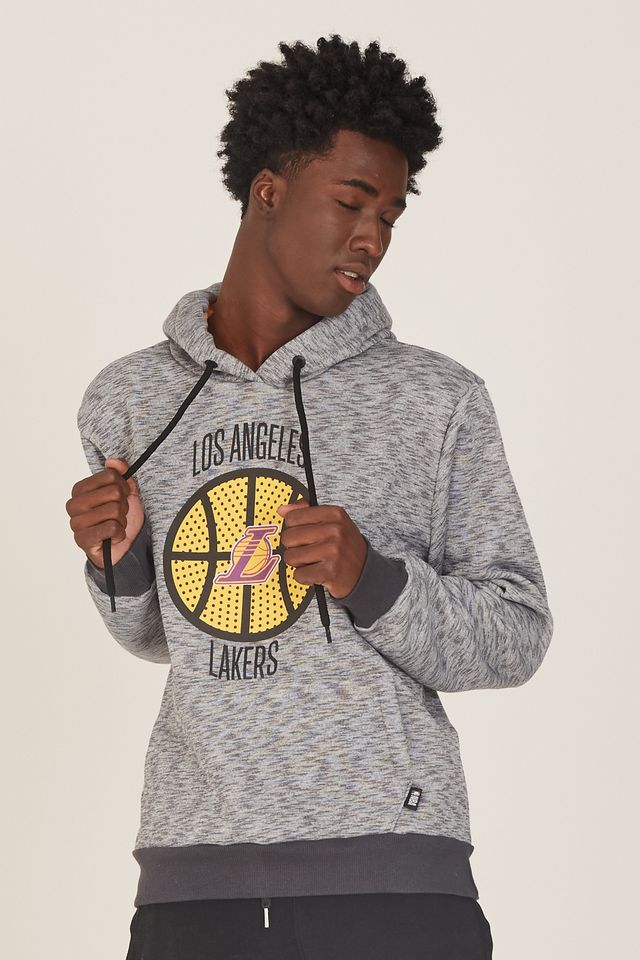 Moletom-NBA-Fechado-Com-Capuz-Los-Angeles-Lakers-Cinza-Mescla