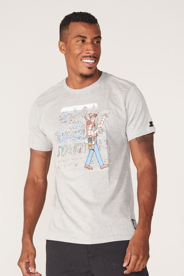 Camiseta-Starter-Estampada-Collab-Wally-Cinza-Mescla