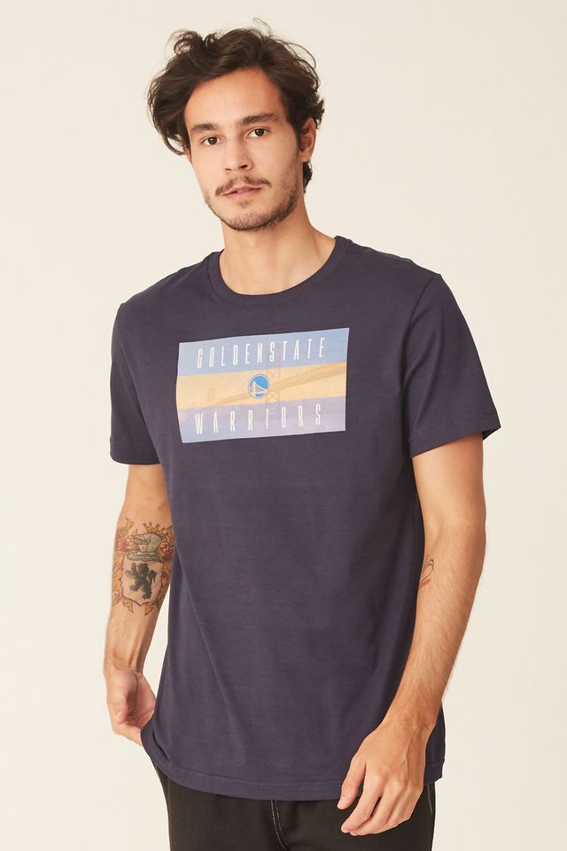 Camiseta-NBA-Estampada-Golden-State-Warriors-Casual-Azul-Marinho
