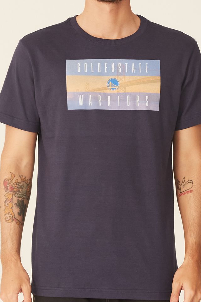 Camiseta-NBA-Estampada-Golden-State-Warriors-Casual-Azul-Marinho