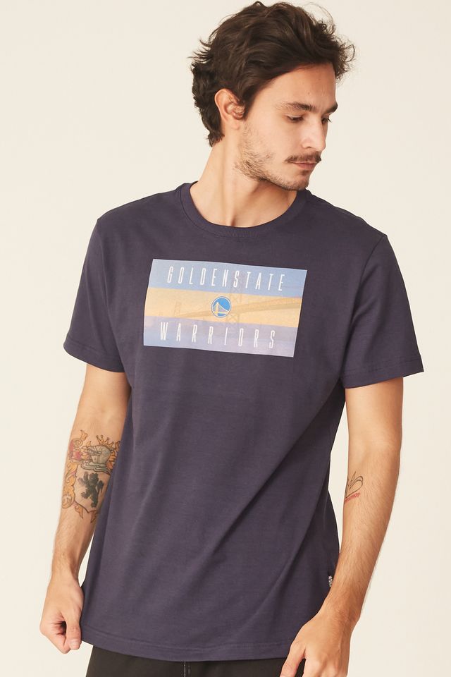 Camiseta-NBA-Estampada-Golden-State-Warriors-Casual-Azul-Marinho