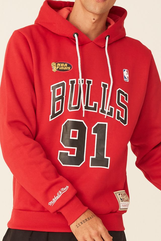Moletom-Mitchell---Ness-Fechado-Com-Capuz-Chicago-Bulls-Dennis-Rodman-Vermelho