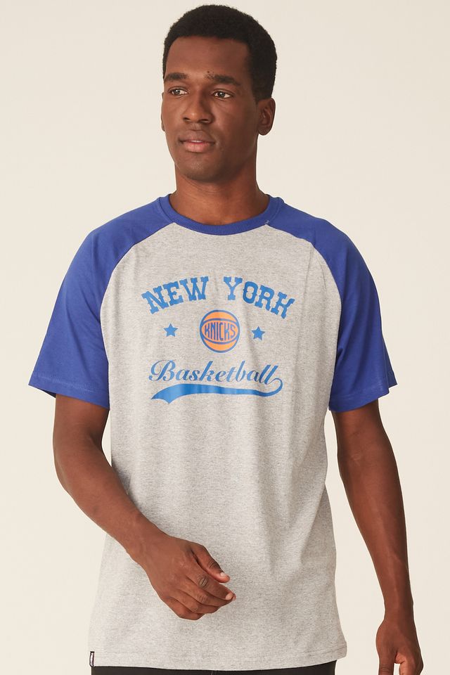 Camiseta-NBA-Raglan-Estampada-New-York-Knicks-Casual-Cinza-Mescla