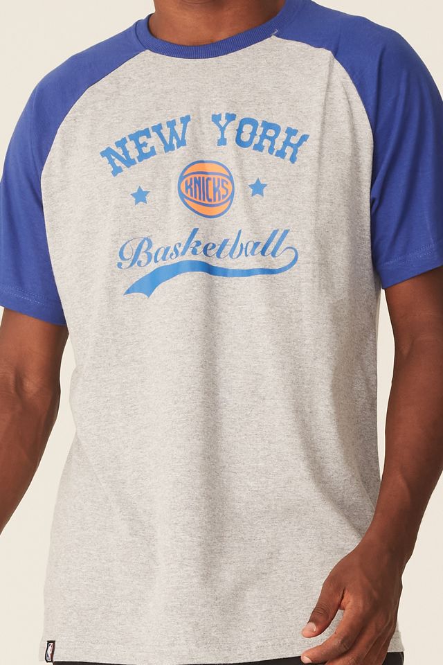 Camiseta-NBA-Raglan-Estampada-New-York-Knicks-Casual-Cinza-Mescla