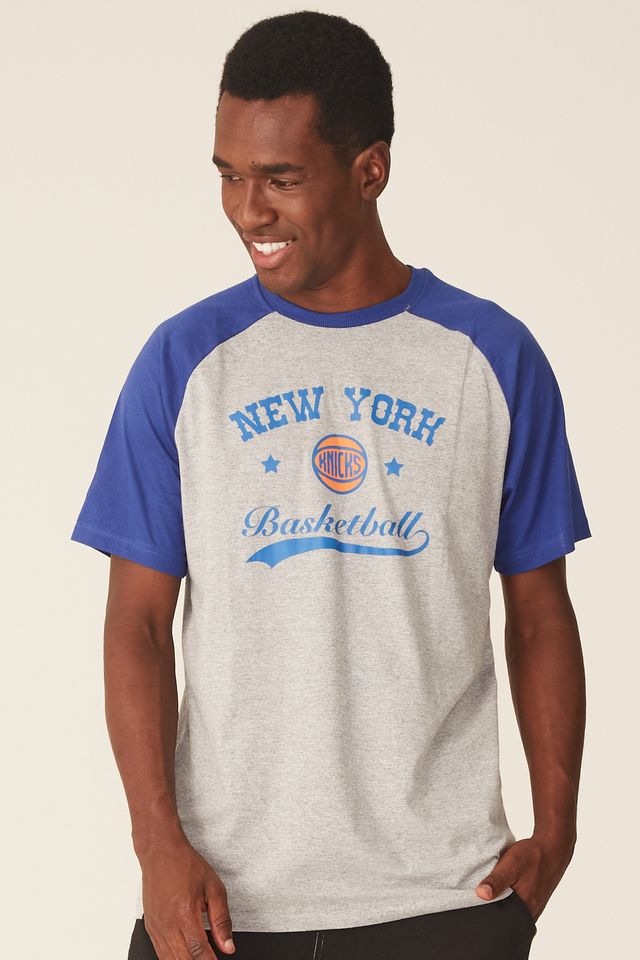 Camiseta-NBA-Raglan-Estampada-New-York-Knicks-Casual-Cinza-Mescla