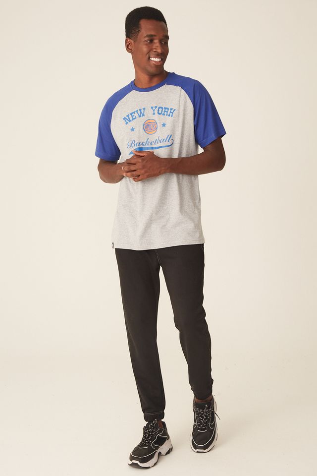 Camiseta-NBA-Raglan-Estampada-New-York-Knicks-Casual-Cinza-Mescla