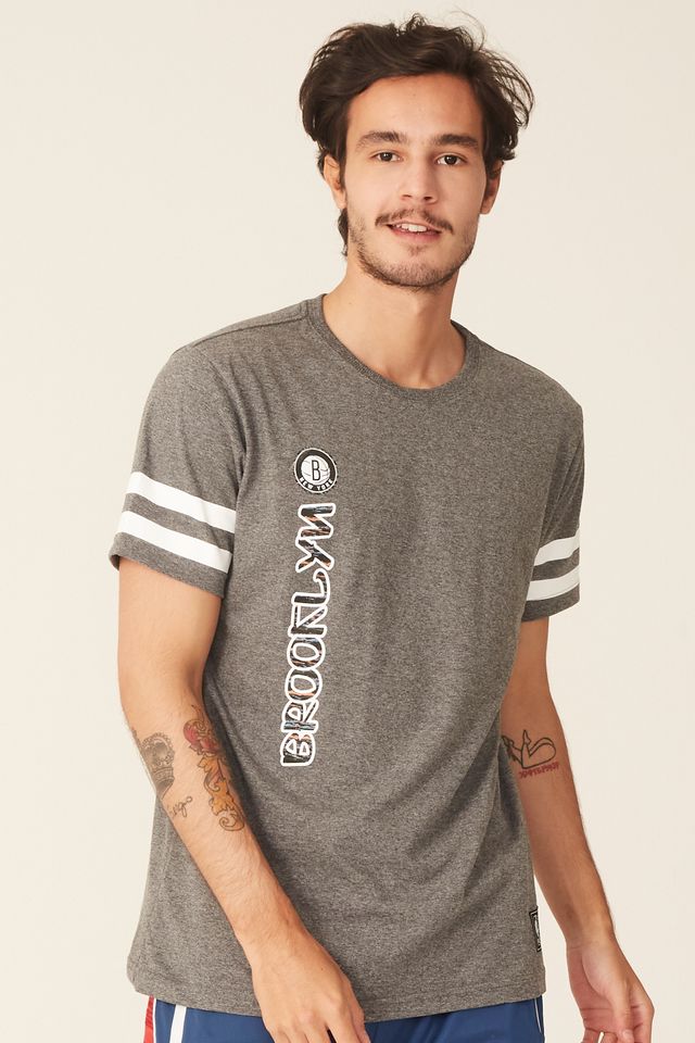 Camiseta-NBA-Especial-Brooklyn-Nets-Casual-Cinza-Mescla-Escuro