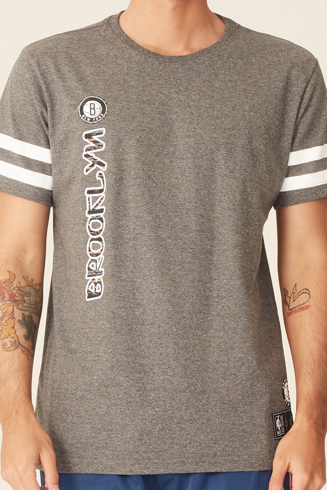Camiseta-NBA-Especial-Brooklyn-Nets-Casual-Cinza-Mescla-Escuro