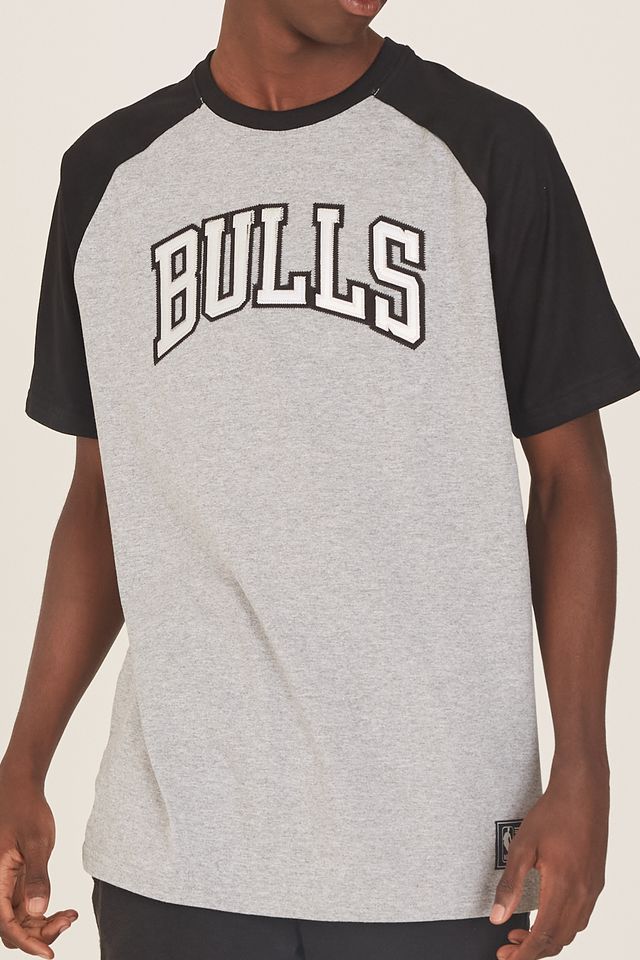 Camiseta-NBA-Raglan-Estampada-Chicago-Bulls-Casual-Cinza-Mescla
