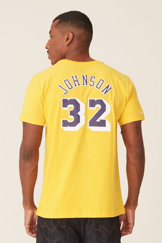 Camiseta-Mitchell---Ness-Estampada-Los-Angeles-Lakers-Magic-Johnson-Amarela