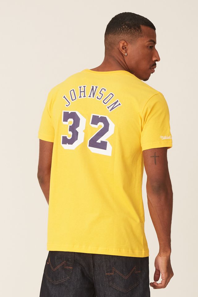 Camiseta-Mitchell---Ness-Estampada-Los-Angeles-Lakers-Magic-Johnson-Amarela