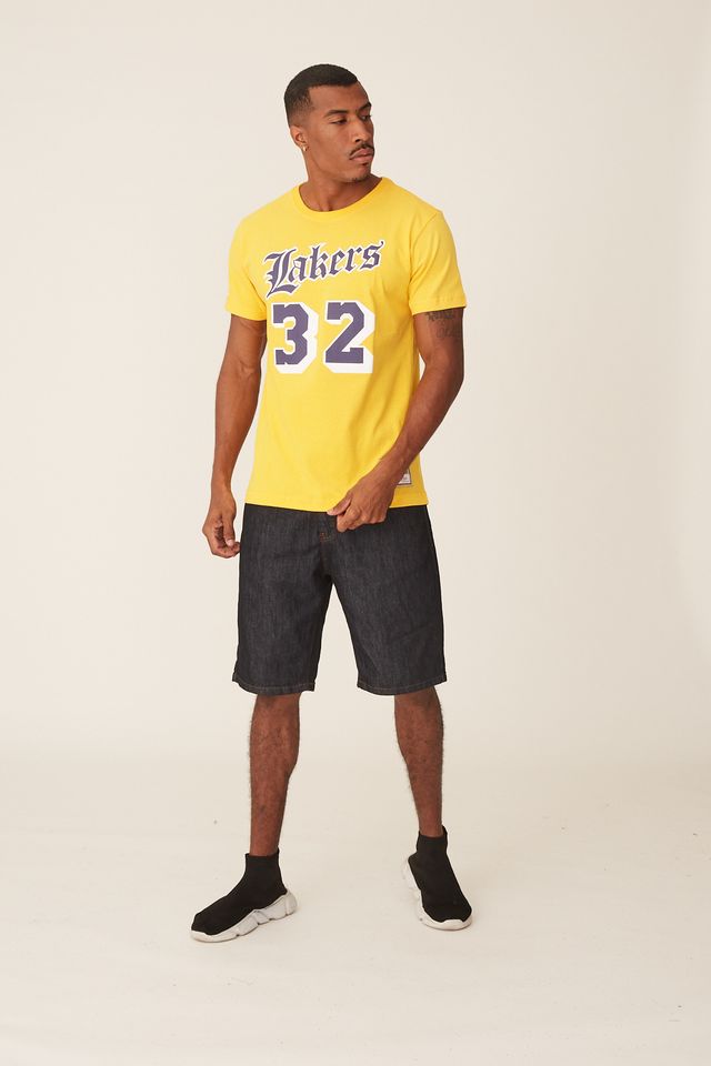 Camiseta-Mitchell---Ness-Estampada-Los-Angeles-Lakers-Magic-Johnson-Amarela