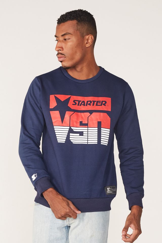 Moletom-Starter-Fechado-Gola-Careca-Estampado-Azul-Marinho