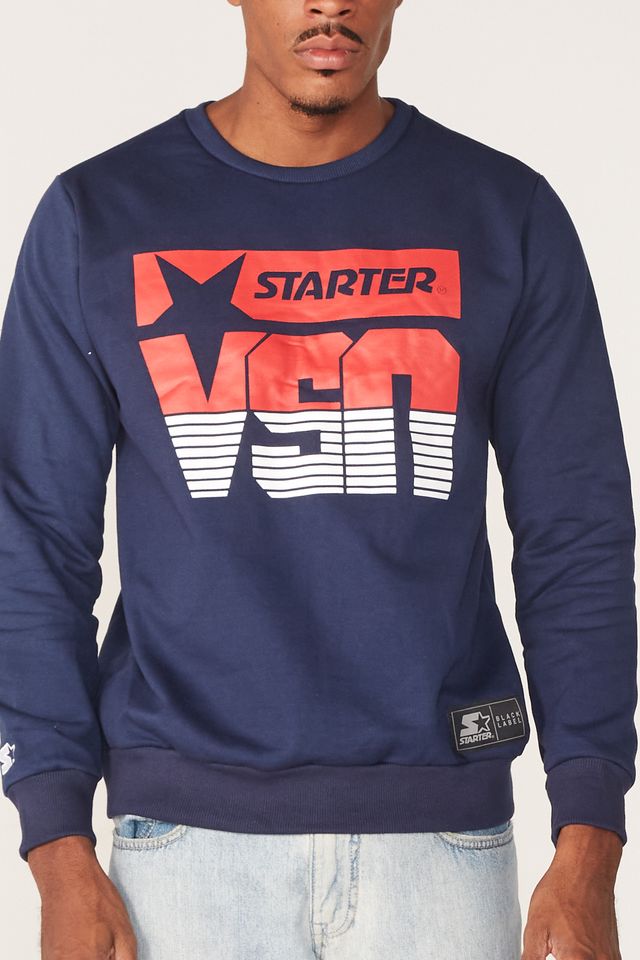 Moletom-Starter-Fechado-Gola-Careca-Estampado-Azul-Marinho
