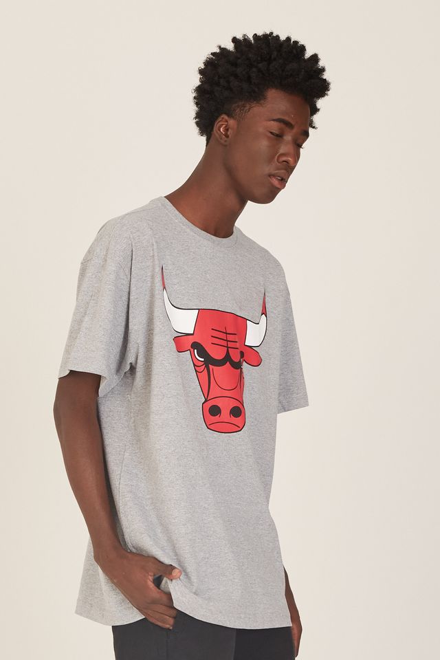 Camiseta-NBA-Plus-Size-Estampada-Chicago-Bulls-Casual-Cinza-Mescla