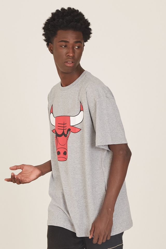 Camiseta-NBA-Plus-Size-Estampada-Chicago-Bulls-Casual-Cinza-Mescla