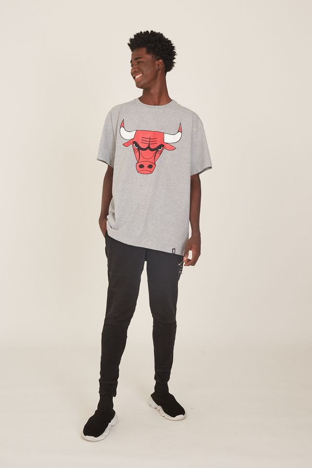Camiseta-NBA-Plus-Size-Estampada-Chicago-Bulls-Casual-Cinza-Mescla