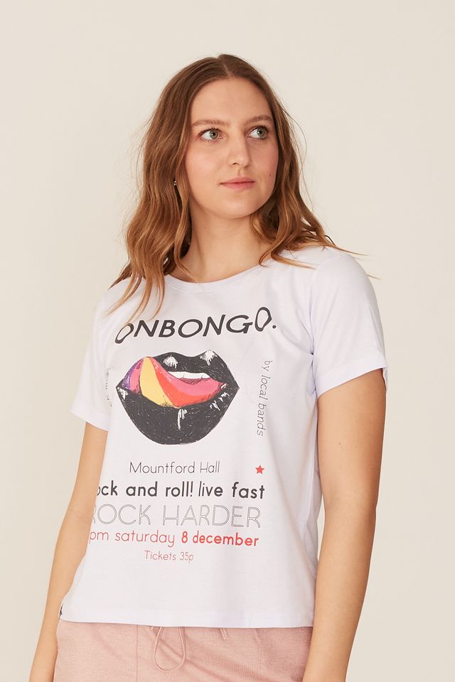Camiseta Onbongo Feminina Estampada Off White Urbane