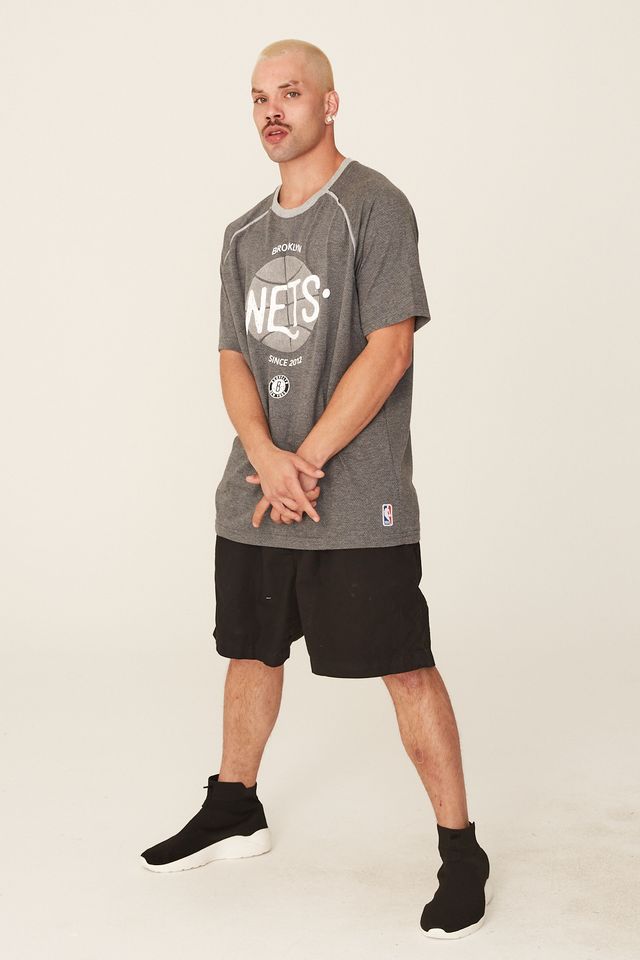 Camiseta-NBA-Especial-Brooklyn-Nets-Casual-Cinza-Mescla-Escuro