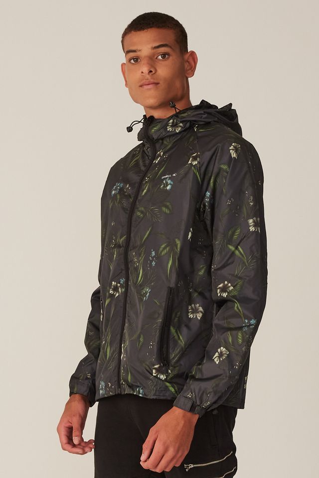 Jaqueta-Oneill-Corta-Vento-Aberta-Com-Capuz-Floral-Preta