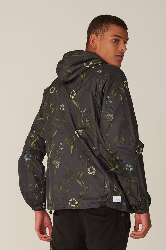Jaqueta-Oneill-Corta-Vento-Aberta-Com-Capuz-Floral-Preta