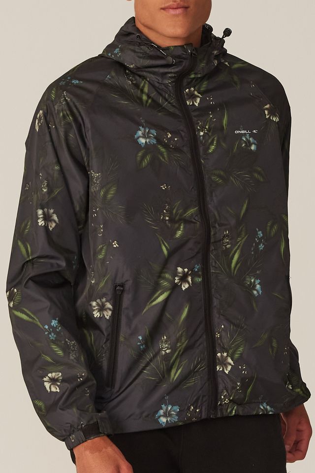 Jaqueta-Oneill-Corta-Vento-Aberta-Com-Capuz-Floral-Preta