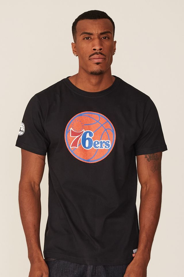 Camiseta-NBA-Estampada-Philadelphia-76ERS-Casual-Preta