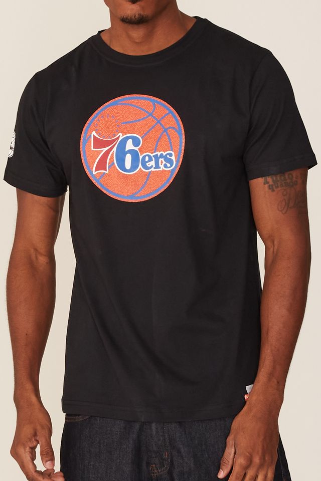 Camiseta-NBA-Estampada-Philadelphia-76ERS-Casual-Preta