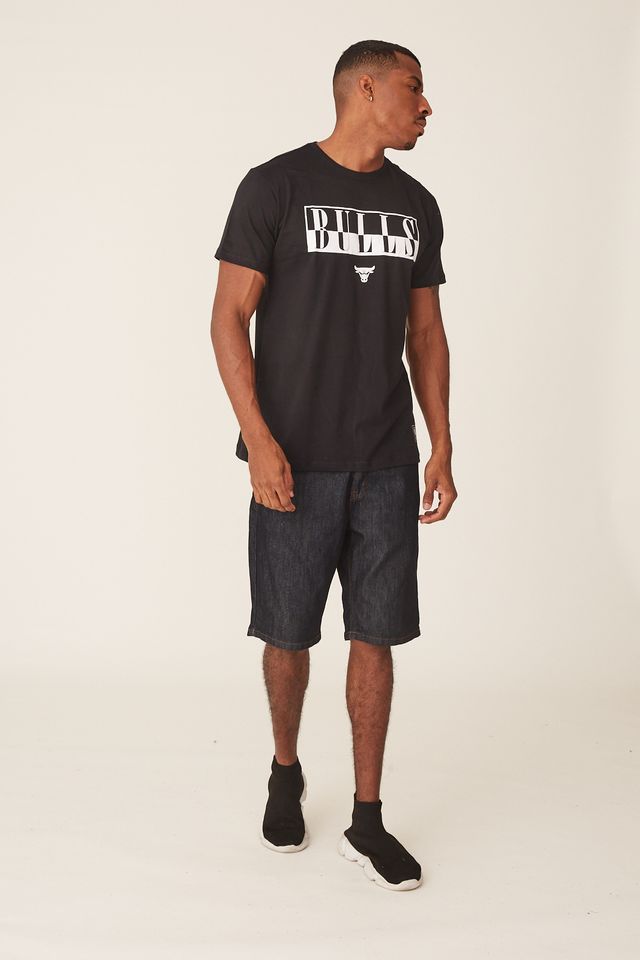 Camiseta-NBA-Estampada-Chicago-Bulls-Casual-Preta
