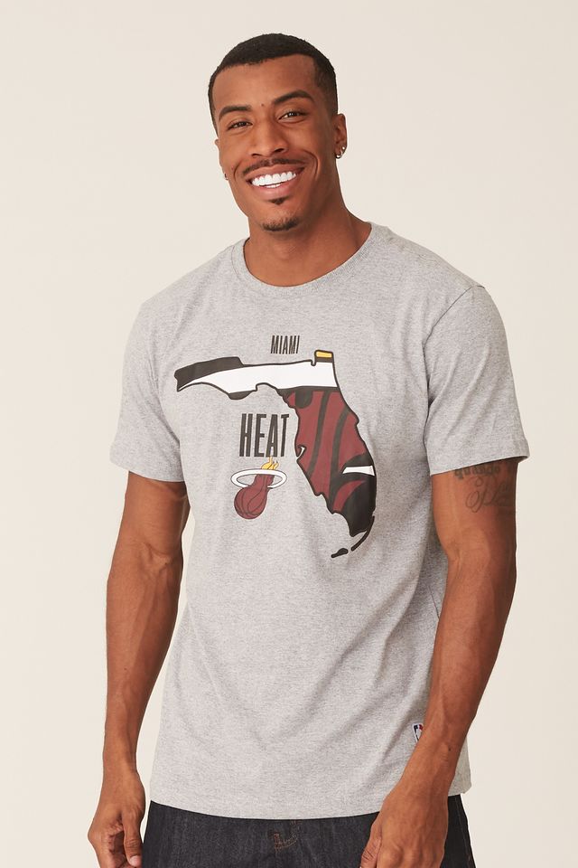 Camiseta-NBA-Estampada-Miami-Heat-Casual-Cinza-Mescla
