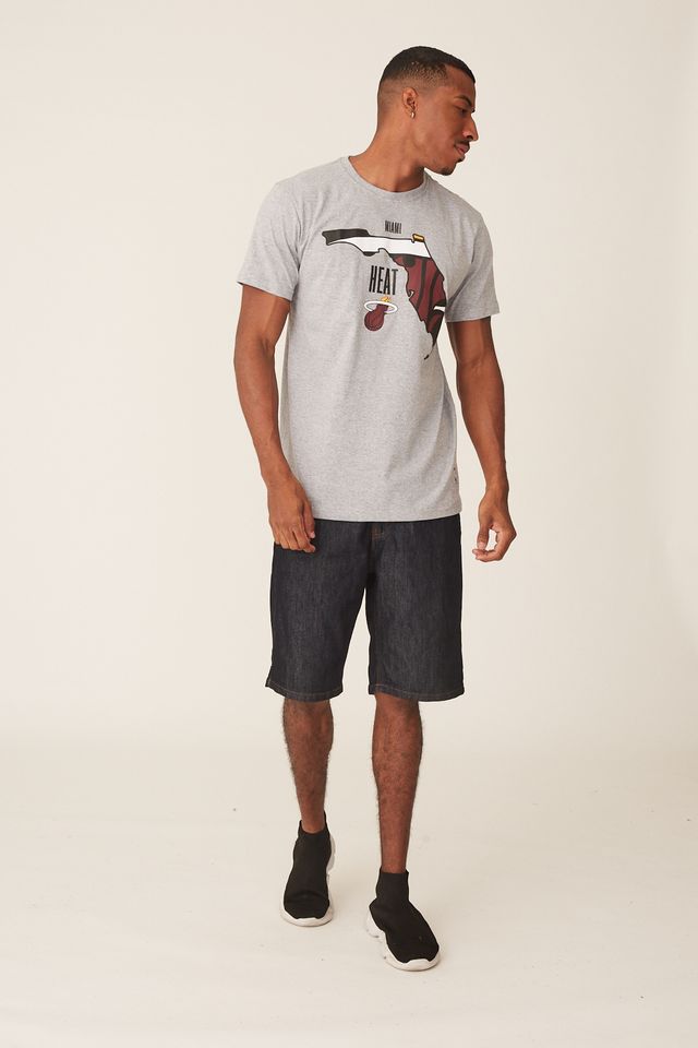 Camiseta-NBA-Estampada-Miami-Heat-Casual-Cinza-Mescla