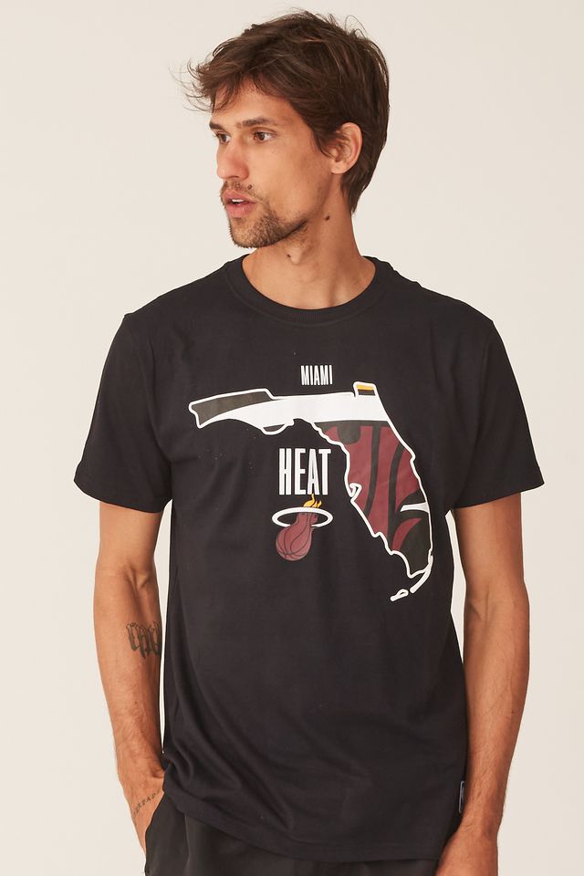 Camiseta-NBA-Estampada-Miami-Heat-Casual-Preta