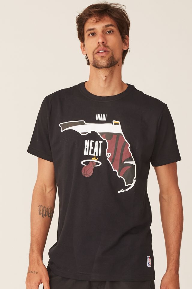 Camiseta-NBA-Estampada-Miami-Heat-Casual-Preta