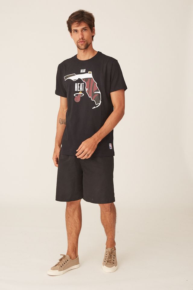 Camiseta-NBA-Estampada-Miami-Heat-Casual-Preta
