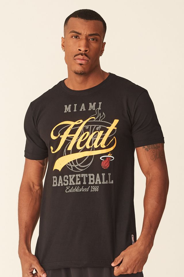 Camiseta-NBA-Estampada-Miami-Heat-Casual-Preta