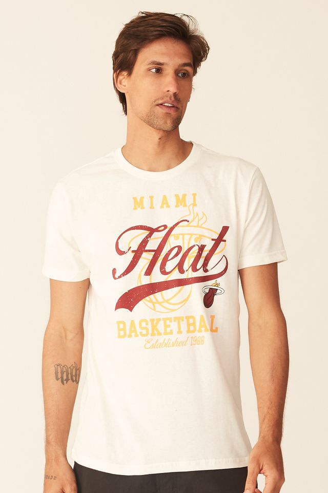 Camiseta-NBA-Estampada-Miami-Heat-Casual-Off-White