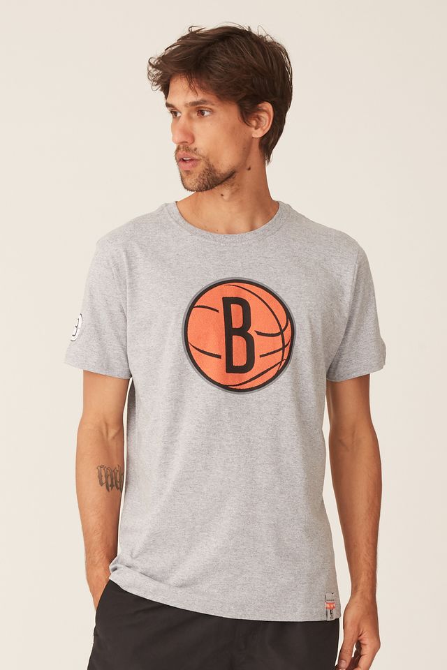 Camiseta-NBA-Estampada-Brooklyn-Nets-Casual-Cinza-Mescla